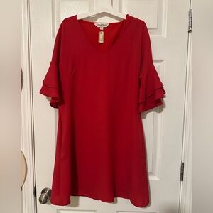 DAVI & DANI Red V-Neck Ruffle Sleeve Blouse